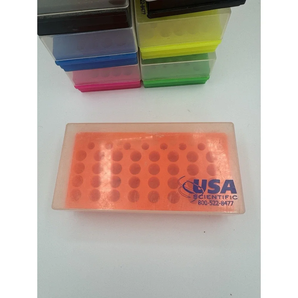 Lot of 12 USA Scientific 40-Well Microtube Storage Racks w/ Lids Unique Colors